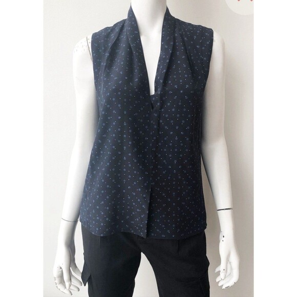 Vince Tops - VINCE SHADOW DOT SLEEVELESS DRAPE NECK BLOUSE - INDIGO Size Small $269